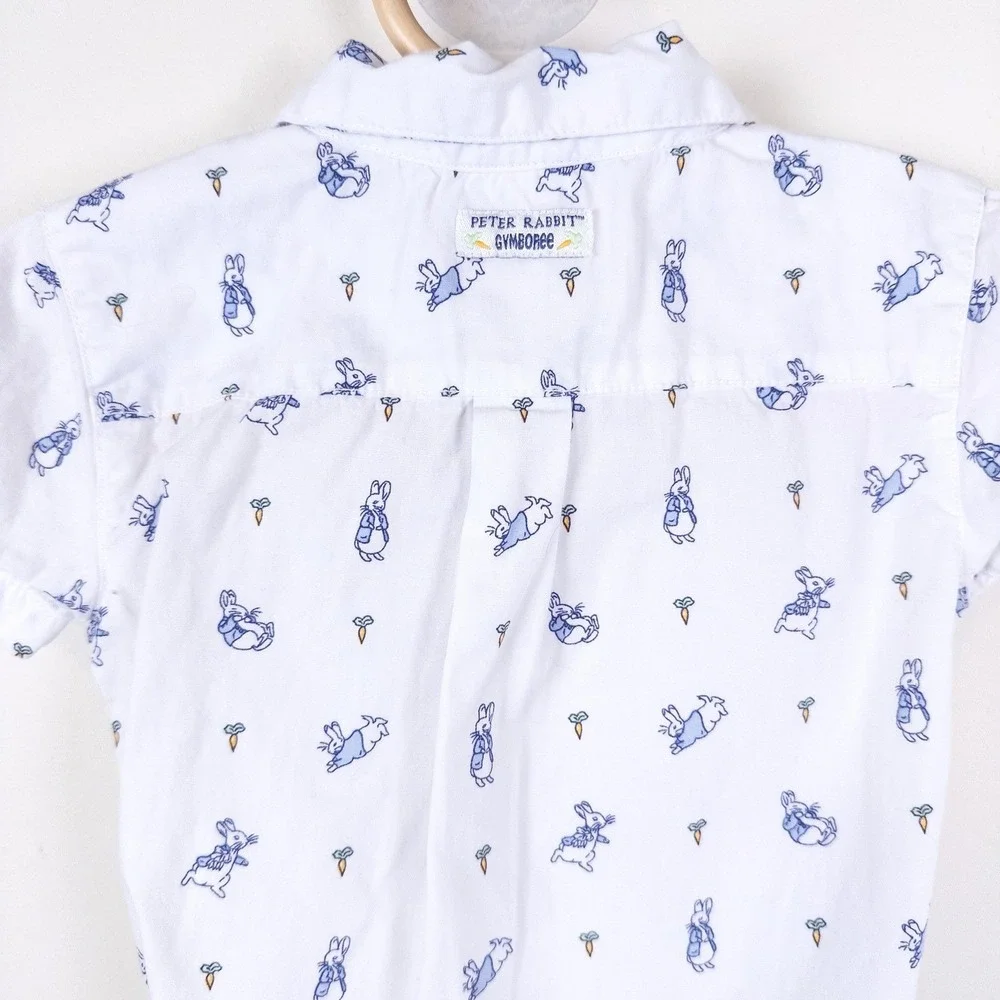 Gymboree‎ Peter Rabbit Bodysuit Baby 12-18M White Short Sleeve Button Up